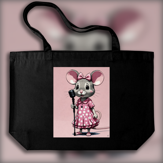 Tote bag - Artiste contemporain japonais kawaï, souris dans une robe rose avec un microphone - 3905697924