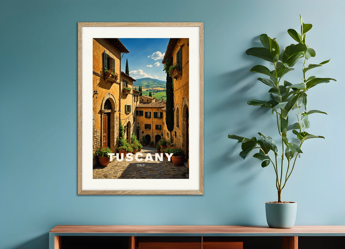 Poster with natural wood frame: Vineyard in Tuscany