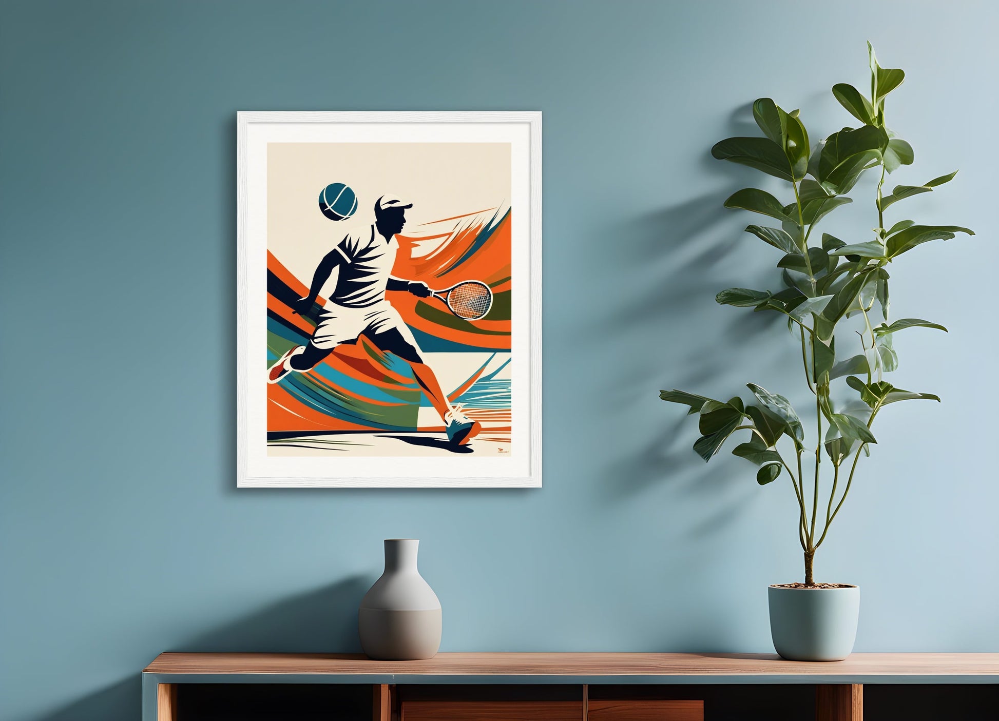 Poster with wood frame: Refined American, modern and nervous illustration, 