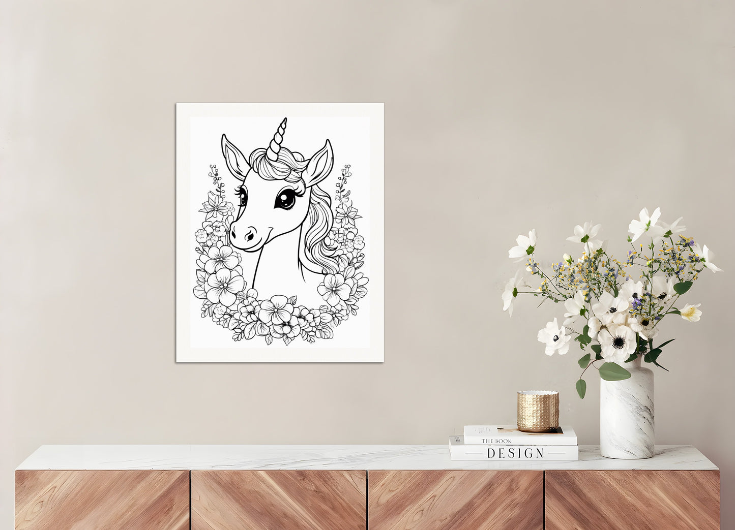 Poster: Coloring page, A baby cute unicorn