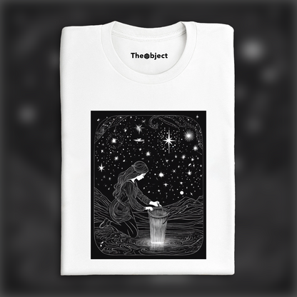 T-Shirt - Constellations beautiful drawing, black background, Astrology, a women pouring a bucket of water - 2113464847