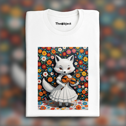 T-Shirt - Artiste contemporain japonais kawaï, renard dans une robe blanche joue du violon - 176679951