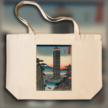 Tote bag - Poetic ukiyo-e views, fleeting moments, futuristic skyscraper - 2915260610