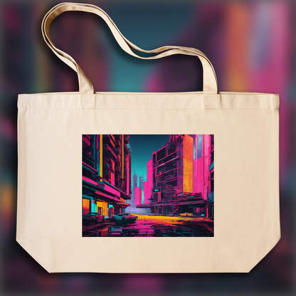 Tote bag - Neon punk, Brutalist architecture, city - 1369078049