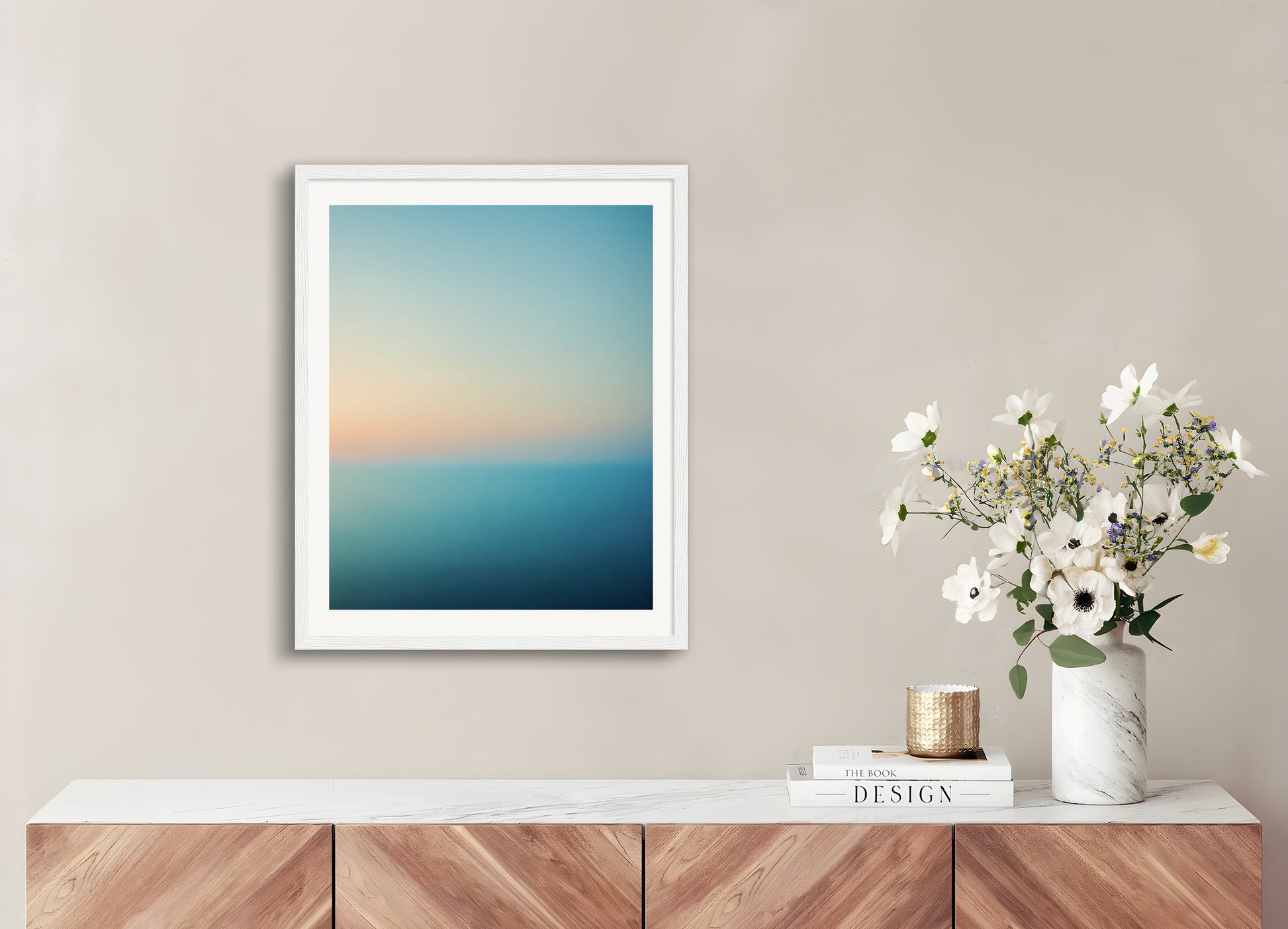 Poster with wood frame: Soothing Abstract Gradients, Ocean