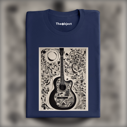 T-Shirt - Lines and geometric figures with floating shapes, playful abstract art, Guitar - 2251905316