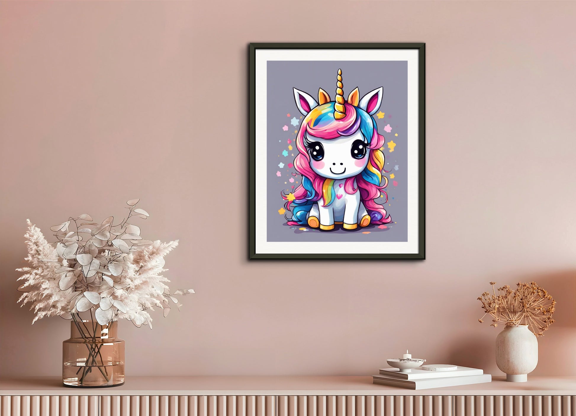 Poster with metal frame: Japanese contemporary Kawaii artist, A baby cute unicorn