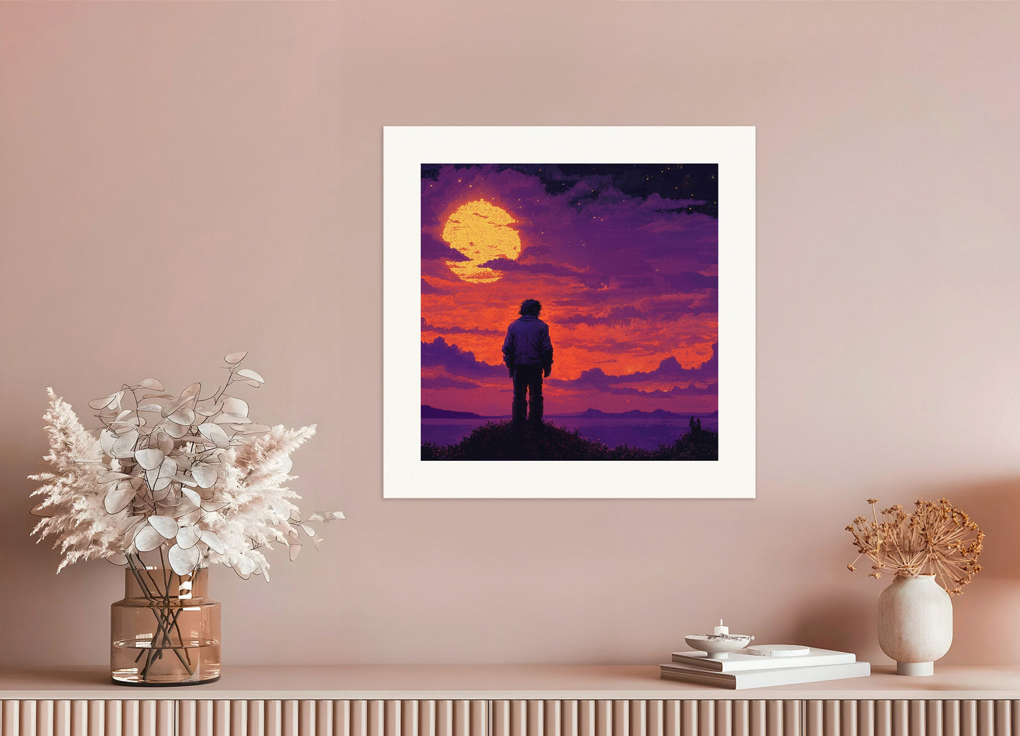 Poster: Retro video game, mystical sunset, none