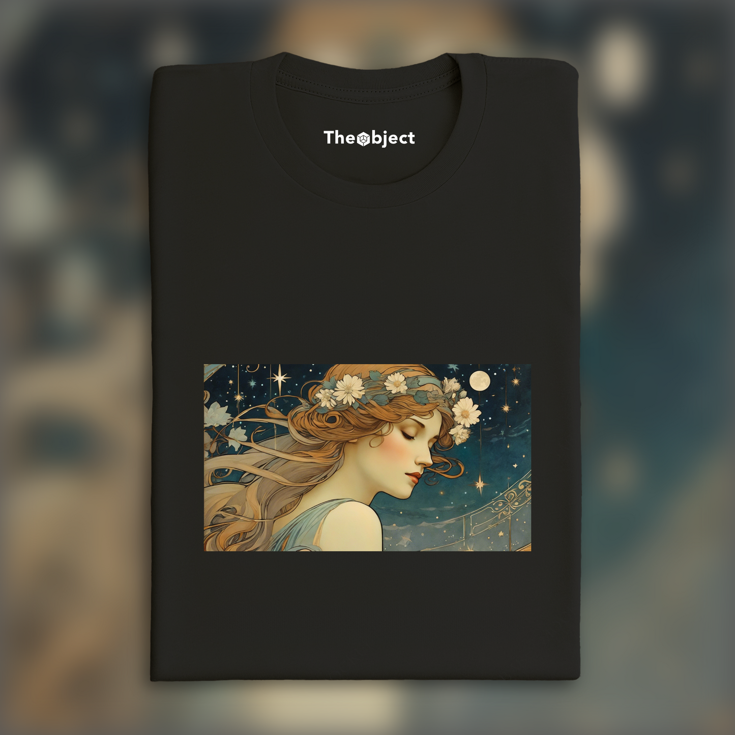 T-Shirt - Fusion enchantée de lignes ornées et de formes fluides, close up portrait of a women and starry night sky - 3970268897