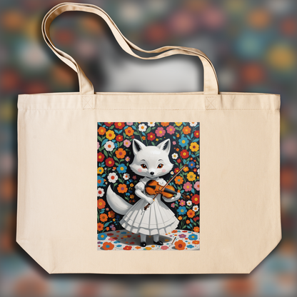 Tote bag - Contemporary Japanese kawaii artist, fox in a white dress plays the violin - 176679951