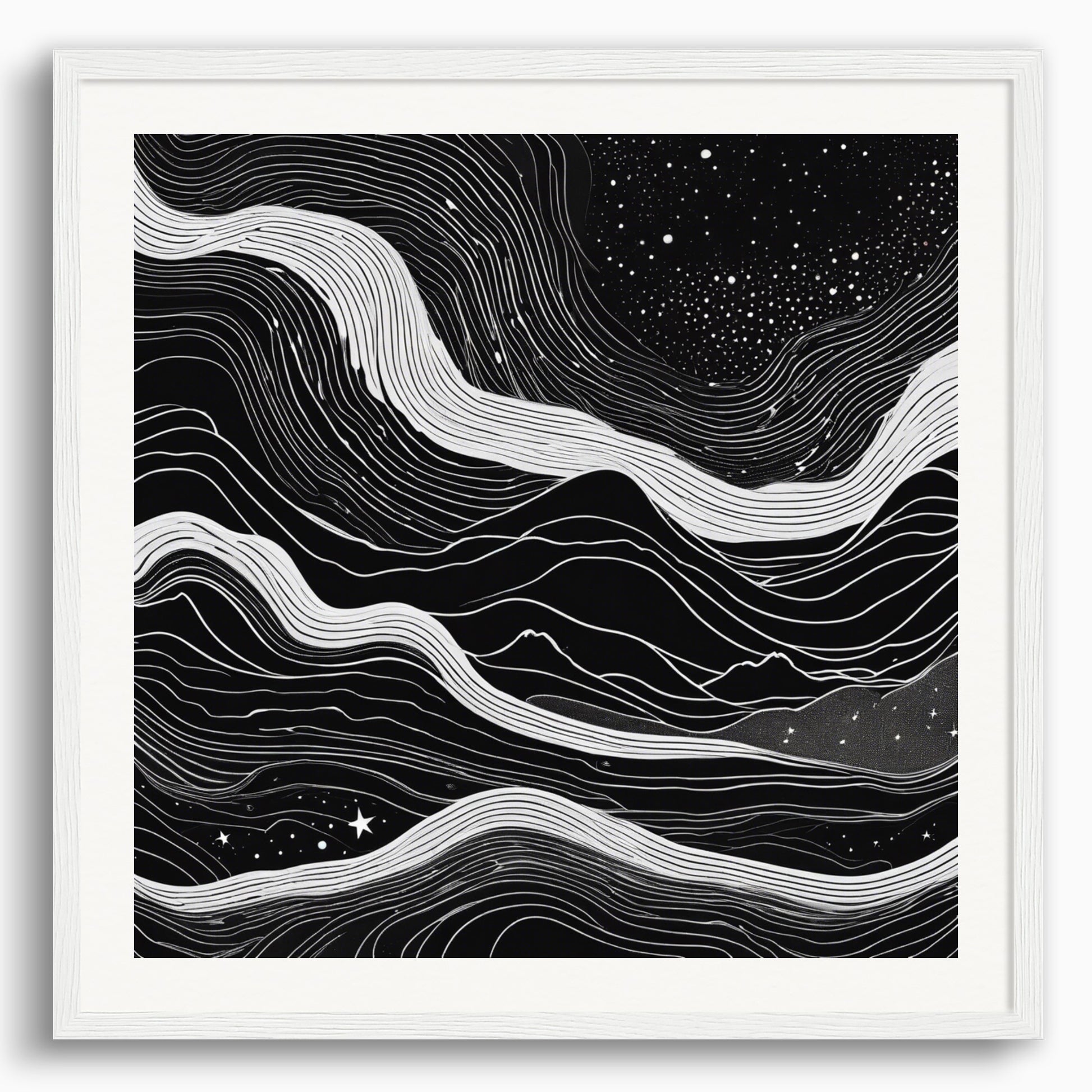 Poster: Monochrome art, topographic lines on a cosmic background, Coffee