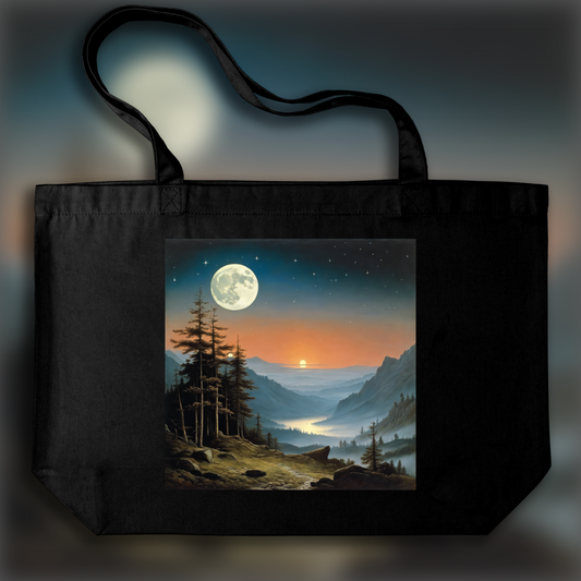 Tote bag - Paysages envoûtants invoquant l'introspection spirituelle, Lune et ciel étoilé - 3743627154