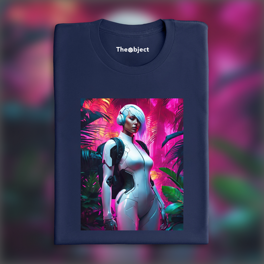 T-Shirt - Neon punk, a white ghost in the shell cyborg in the Seychelles jungle - 1305163940