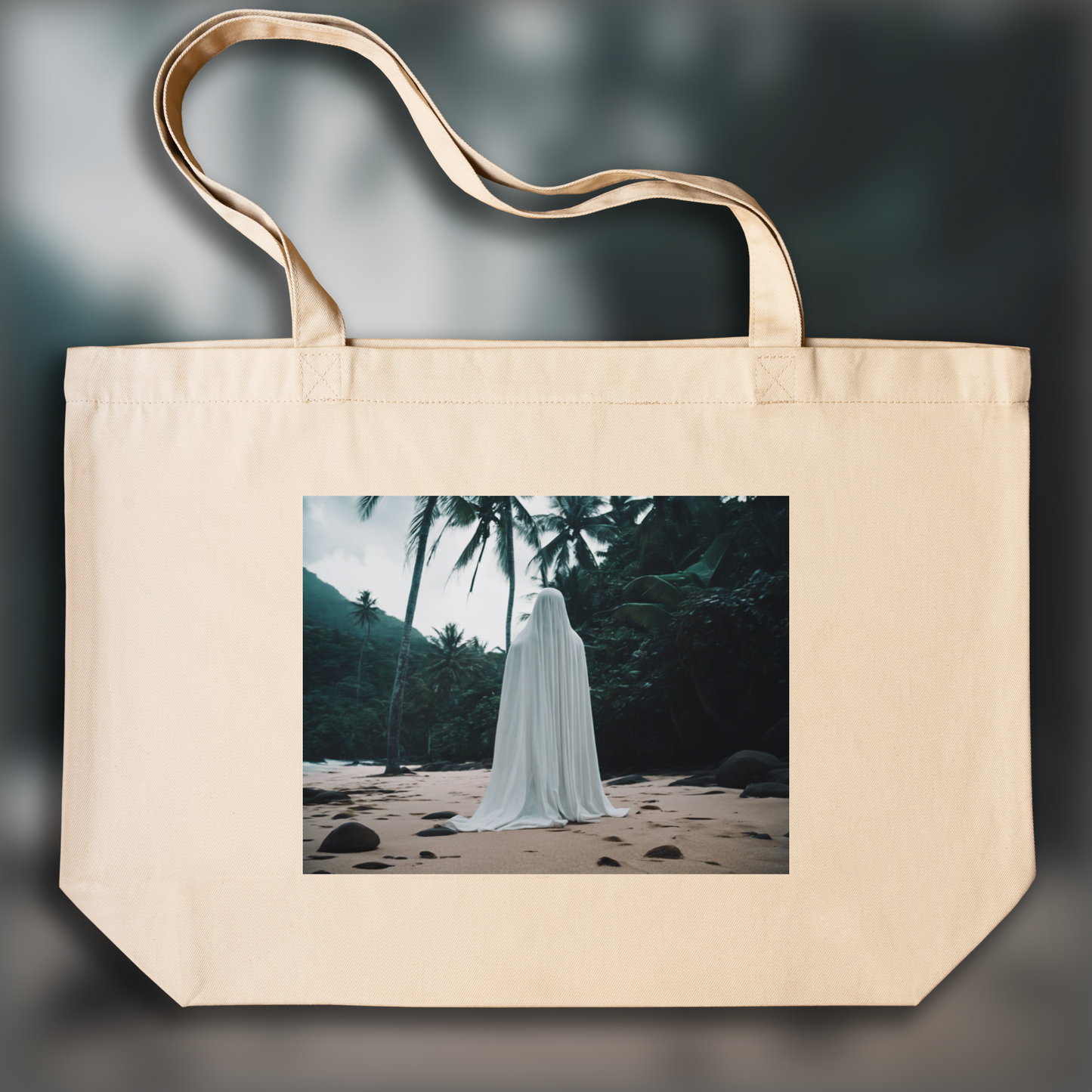 Tote bag - Cinématique, A white ghost cyborg in the Seychelles - 2295068123