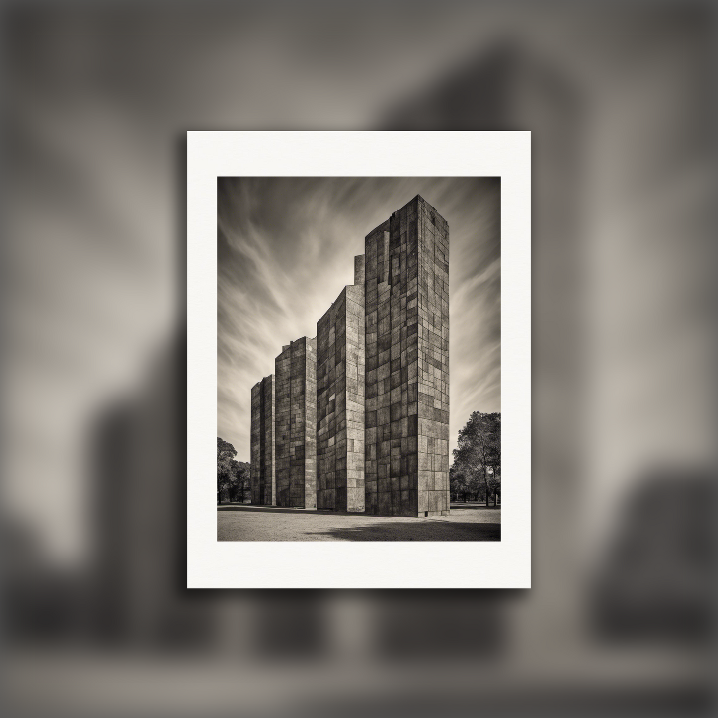 Poster - Abstract compositions with fanciful shapes, Brutalist architecture, city - 1955875456