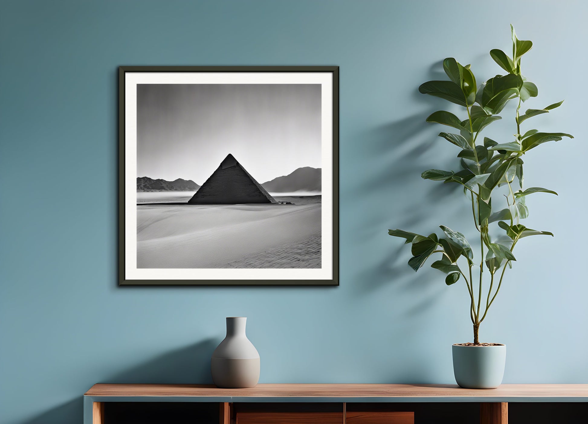 Poster with metal frame: Architectural and industrial, black and white elements, Pyramid