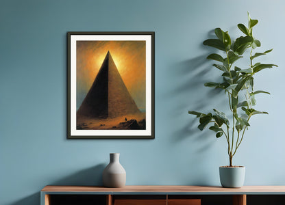 Poster with metal frame: Illustration of deinforced, atmospheric, dark and mystical band illustration, Pyramid