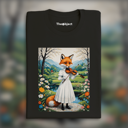 T-Shirt - Contemporary Japanese kawaii artist, fox in a white dress plays the violin - 1722897792