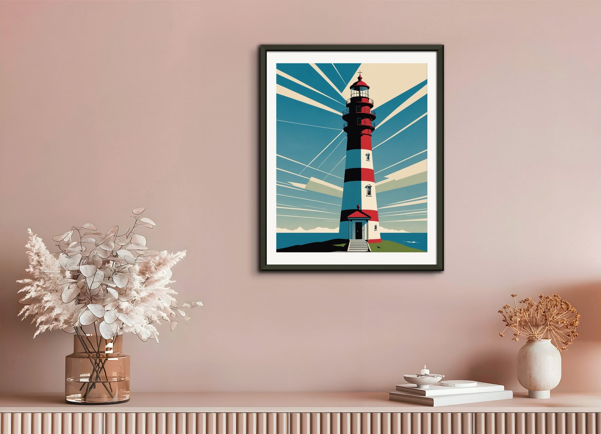 Poster with metal frame: Clean and functional style characterized by the use of geometry, restrained color palettes, Lighthouse