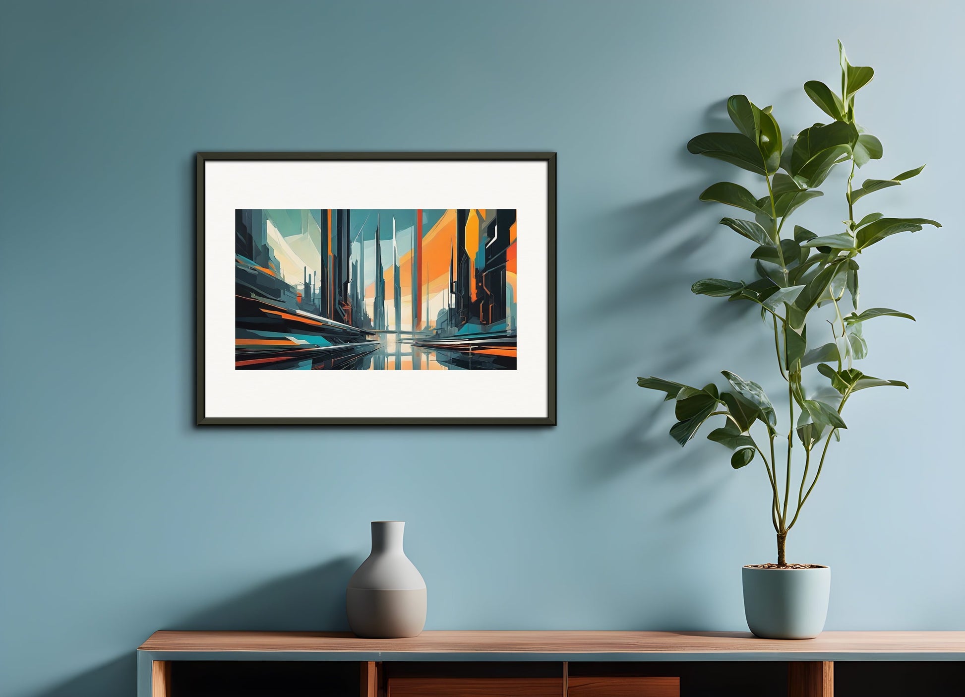 Poster with metal frame: Lyric abstraction, Futuristic city