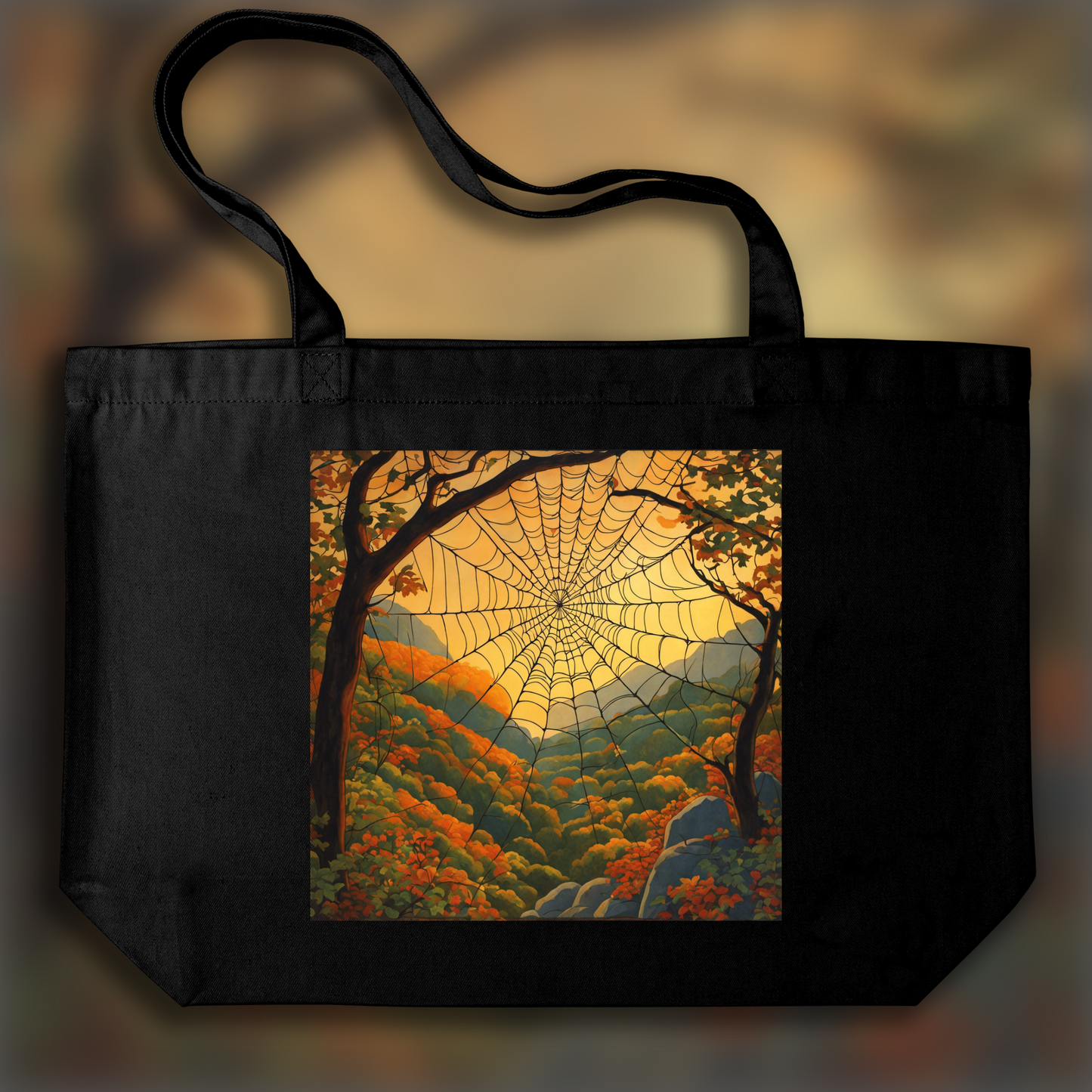 Tote bag - Mystical symbolist compositions in bright colors, Spider web - 4067790389