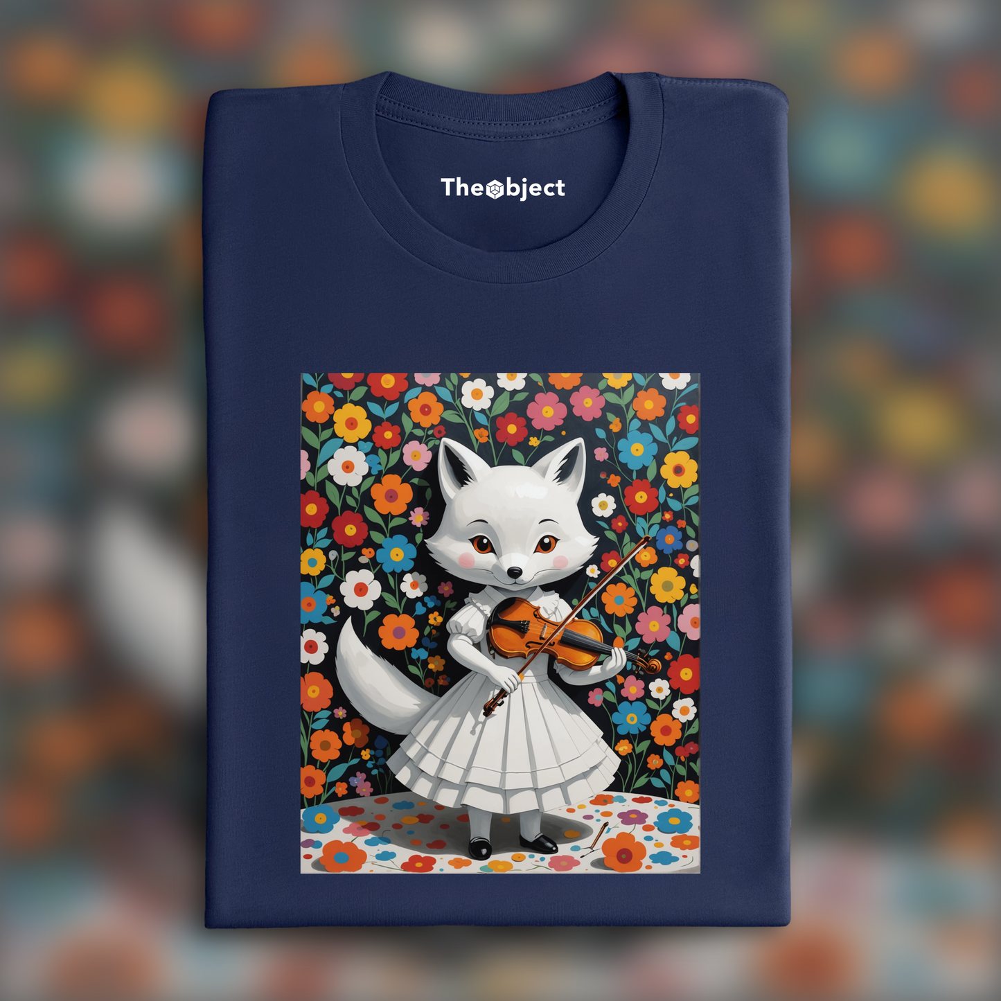 T-Shirt - Artiste contemporain japonais kawaï, renard dans une robe blanche joue du violon - 176679951