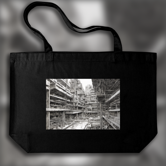 Tote bag - Manga cyberpunk noir contemporain, Brutalist architecture, city - 3841146295