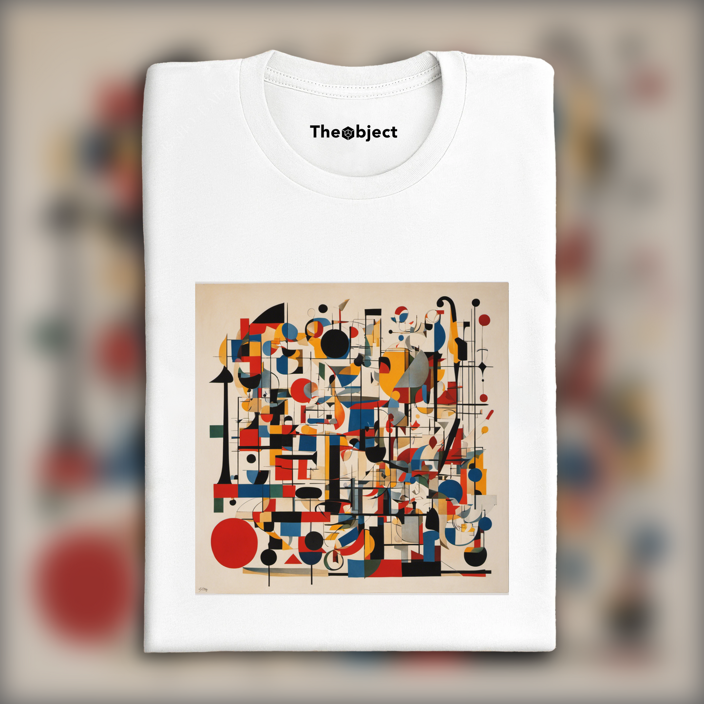 T-Shirt - Lines and geometric figures with floating shapes, playful abstract art, musical notes - 525824772