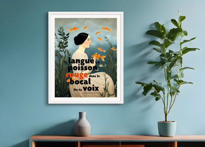 Poster with wood frame: Your tongue, this goldfish, Guillaume Apollinaire