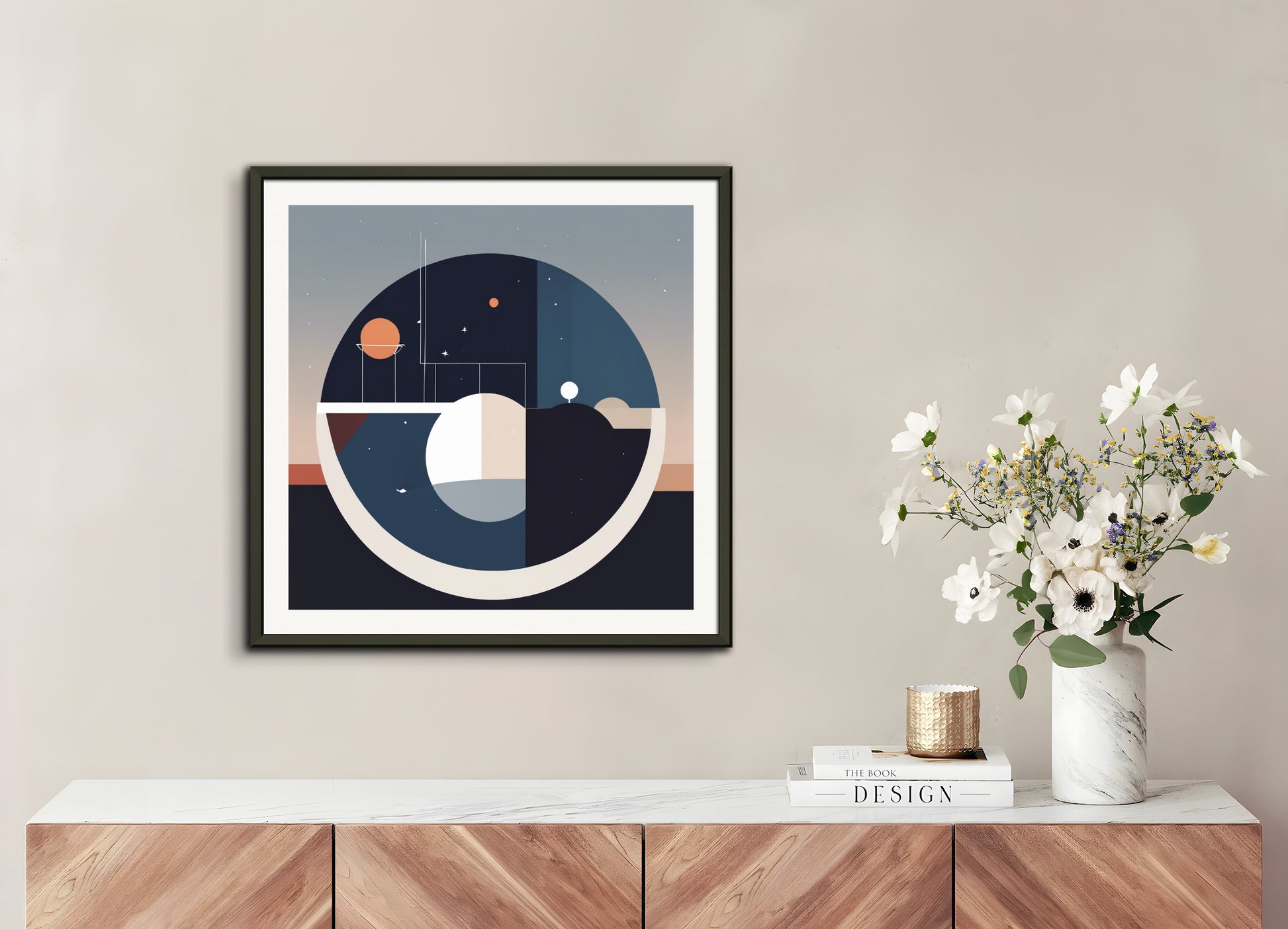 Poster with metal frame: Abstract minimalist art, Astronomy