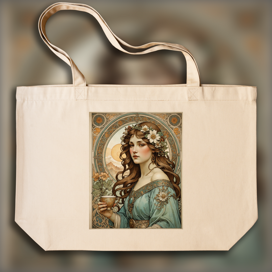 Tote bag - Fusion enchantée de lignes ornées et de formes fluides, Café - 1622184947