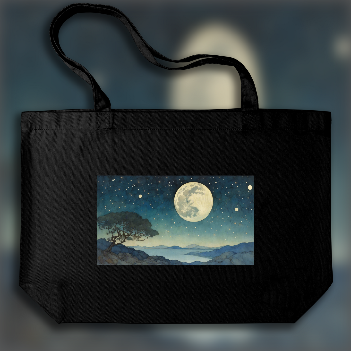 Tote bag - Enchanting illustration with fantastic details, Moon and starry sky - 2177448672