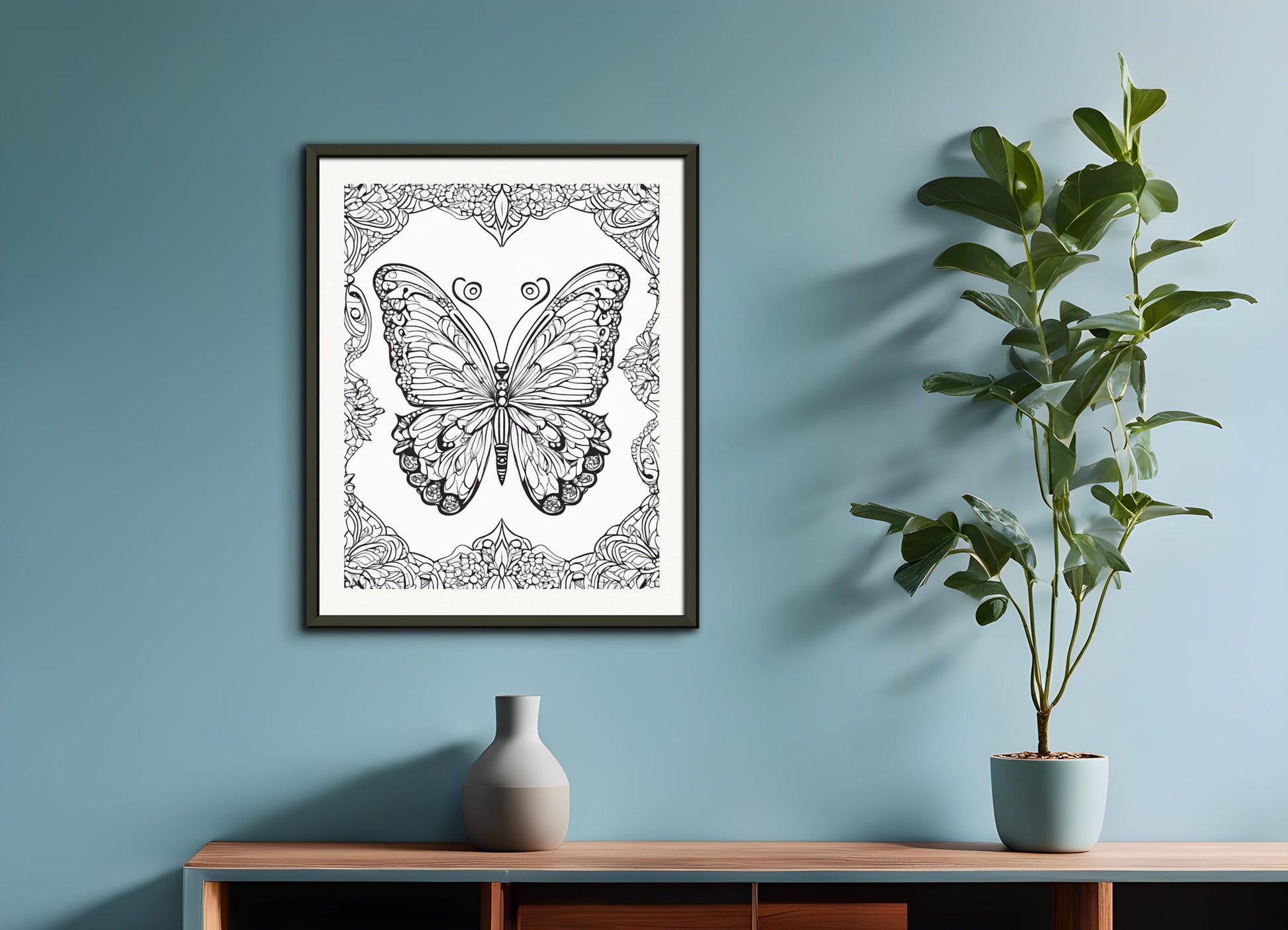 Poster with metal frame: Coloring page, Butterfly