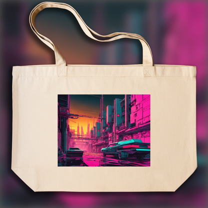 Tote bag - Neon punk, Brutalist architecture, city - 129903184