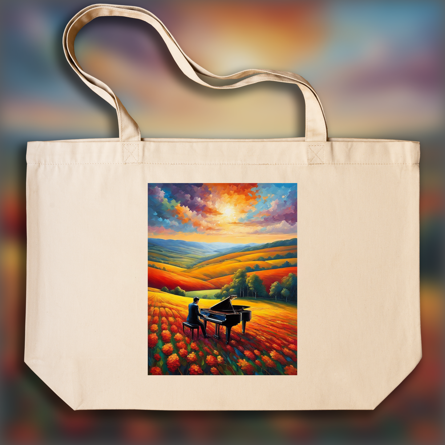 Tote bag - Color field painting, Pianist  - 3455461847