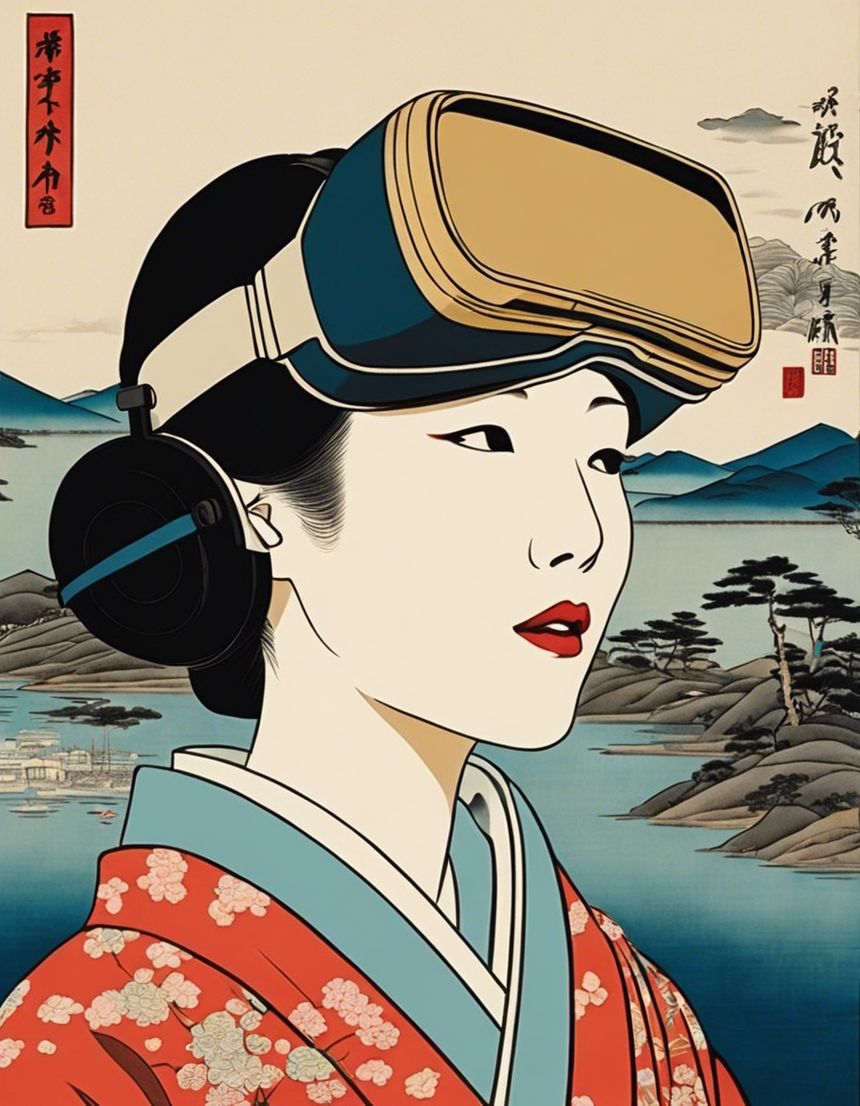 Image - Poetic ukiyo-e views, fleeting moments, close up of a women with a virtual reality headset - 1854572671