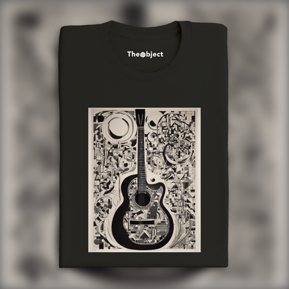 T-Shirt - Lines and geometric figures with floating shapes, playful abstract art, Guitar - 2251905316