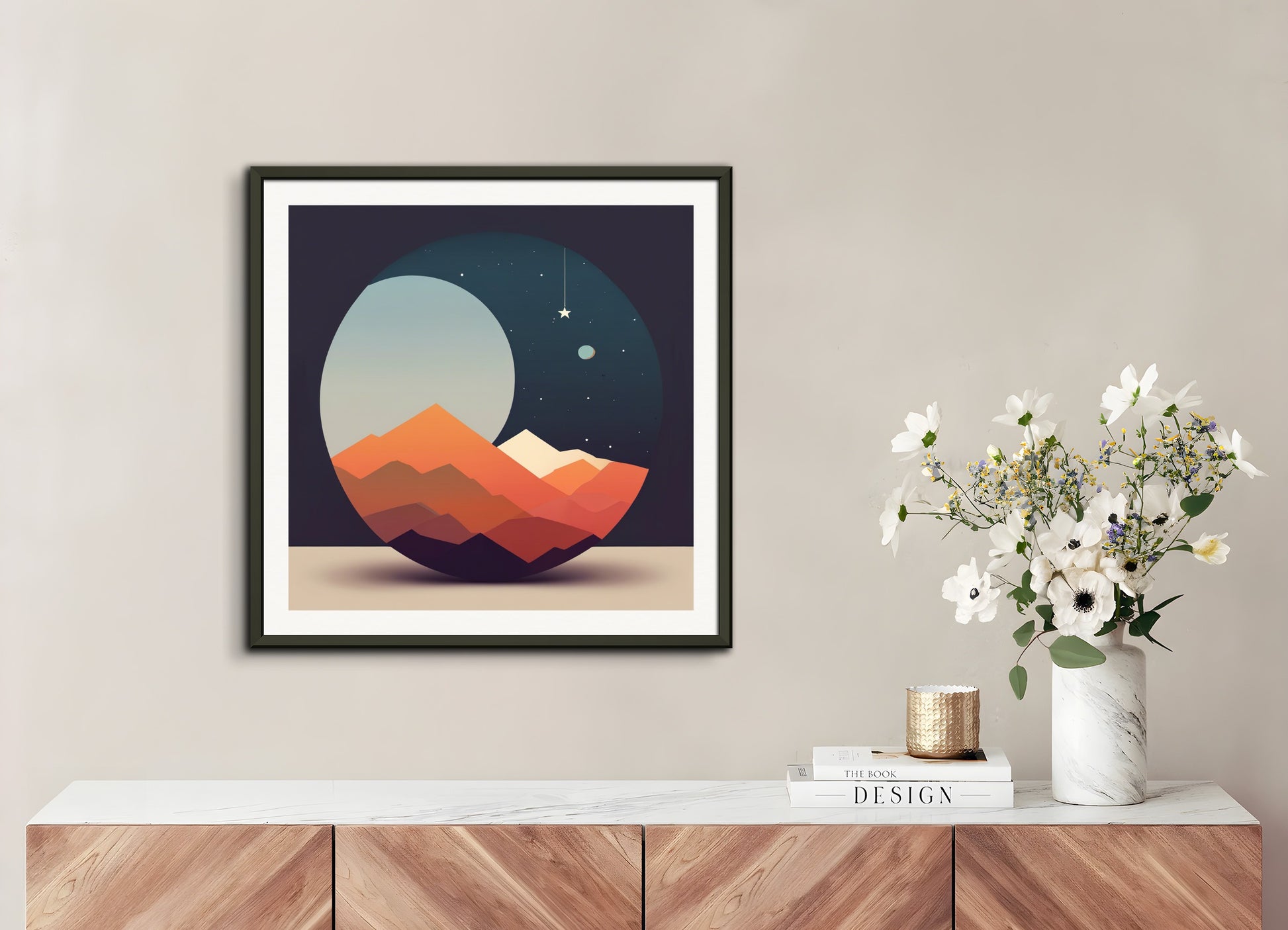 Poster with metal frame: Abstract minimalist art, Astronomy