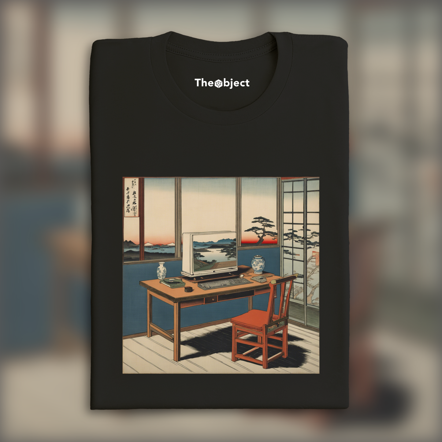 T-Shirt - Poetic ukiyo-e views, fleeting moments, a computer on a table - 326776280