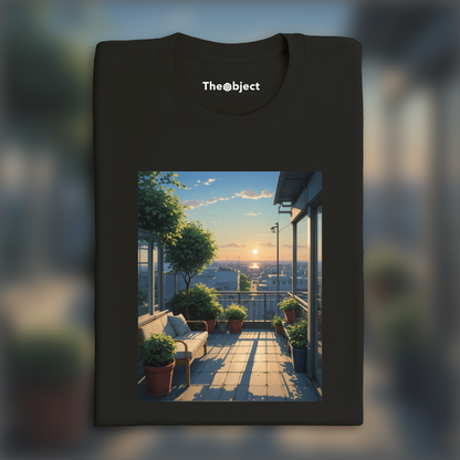 T-Shirt - Japanese contemporary anime, A quiet terrace, setting sun - 3336632727