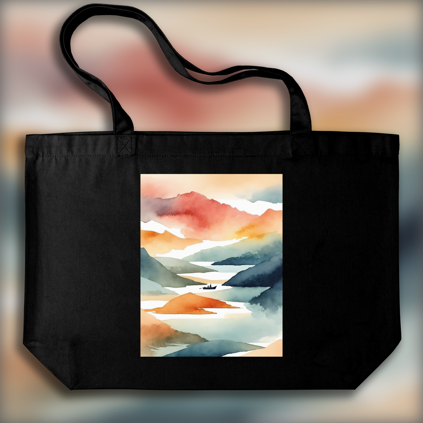 Tote bag - Aquarelle abstraite sur dégradés de couleurs, Bateau - 3822021847