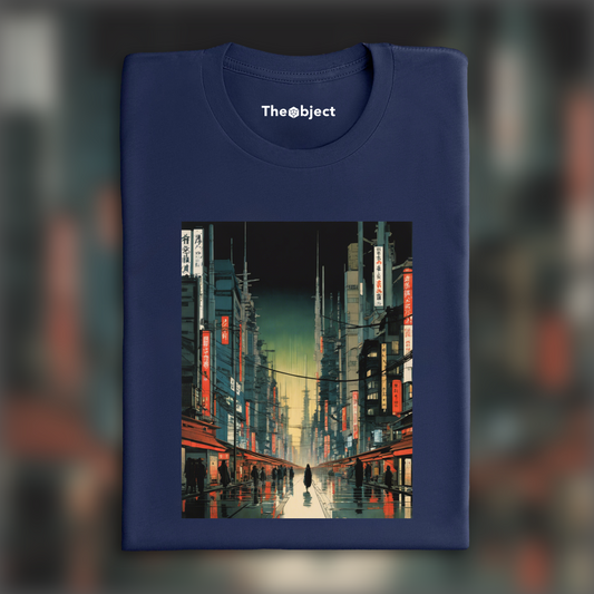 T-Shirt - Poetic ukiyo-e views, fleeting moments, Ghost in the shell cybernetic city - 1342405119