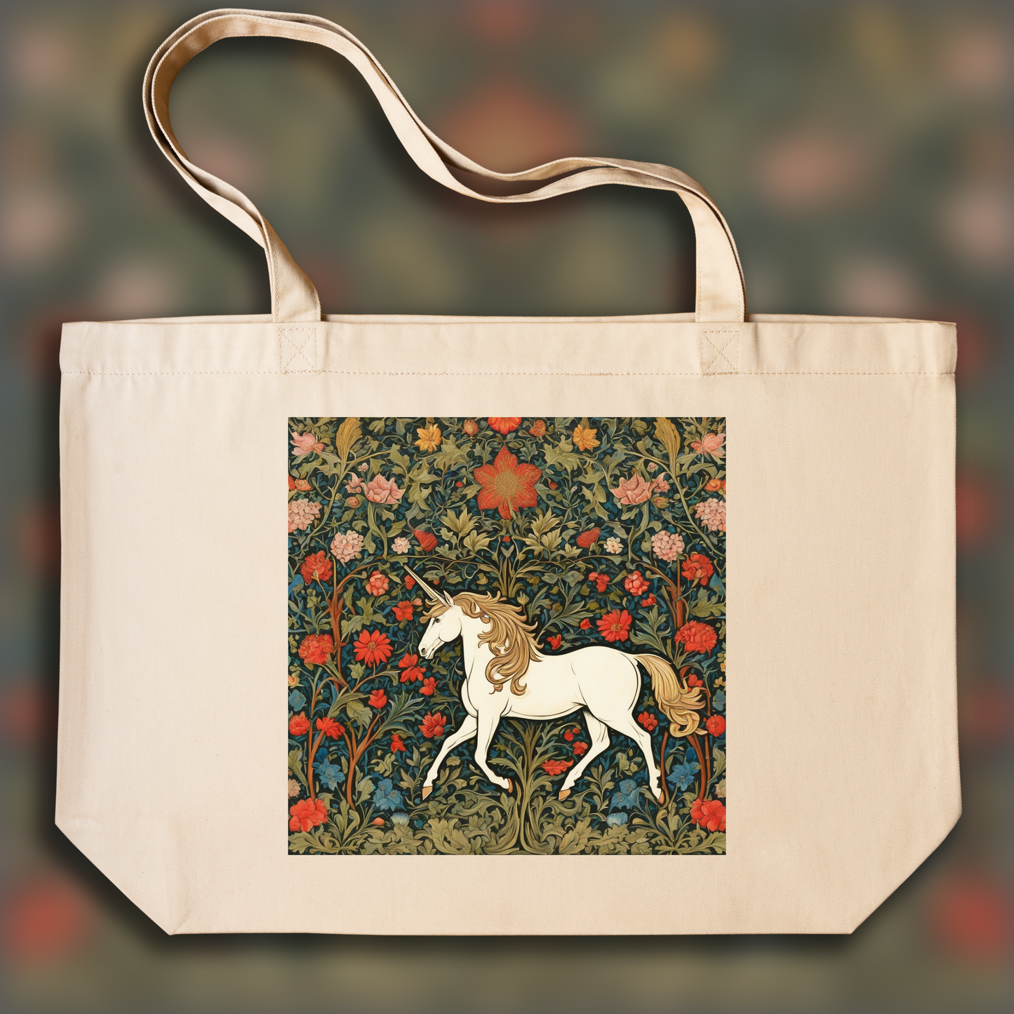 Tote bag - Motifs, floral decoration of 19th century English crafts, Unicorn - 801761322