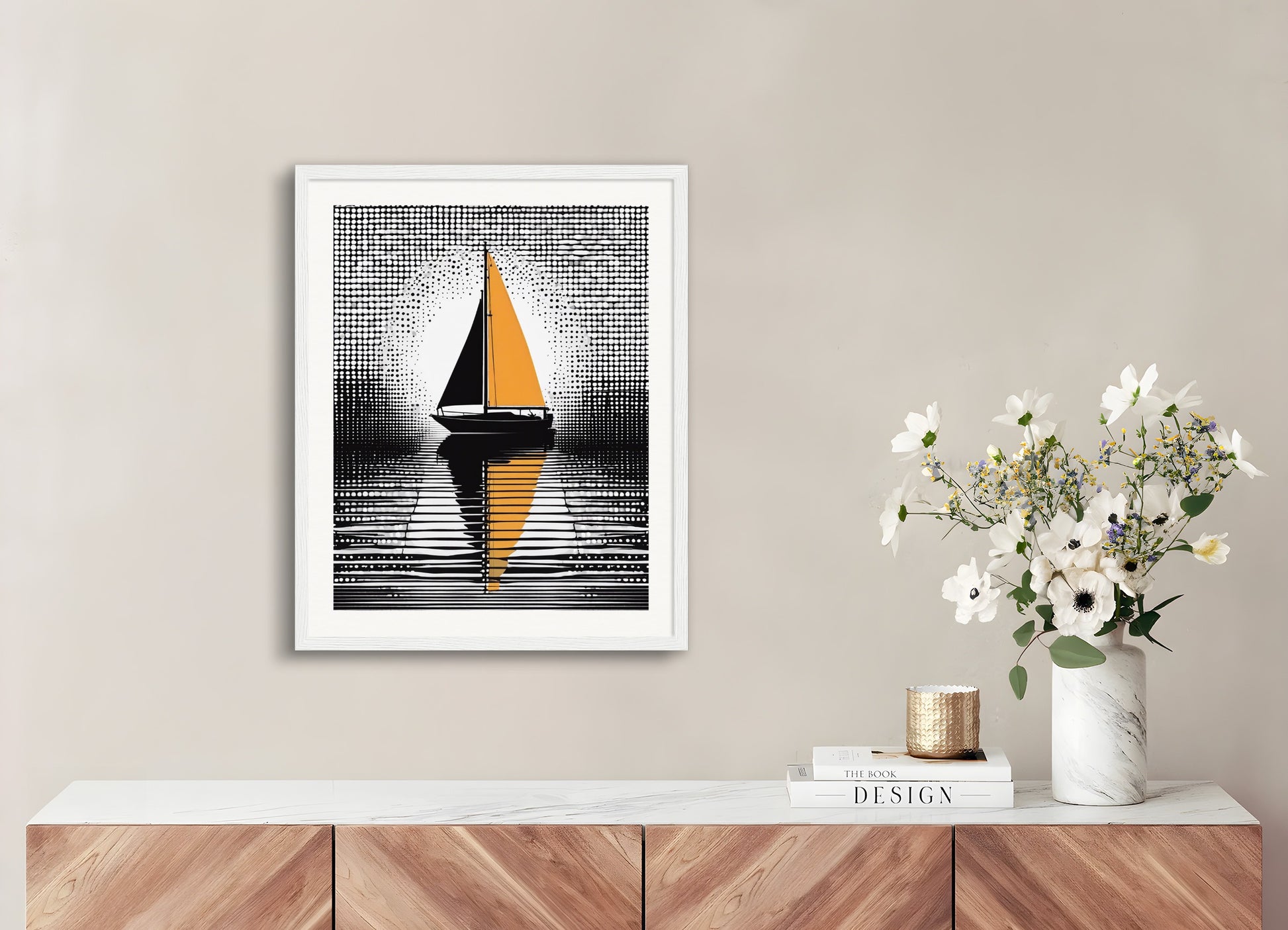 Poster with wood frame: Halftone dot, Boat