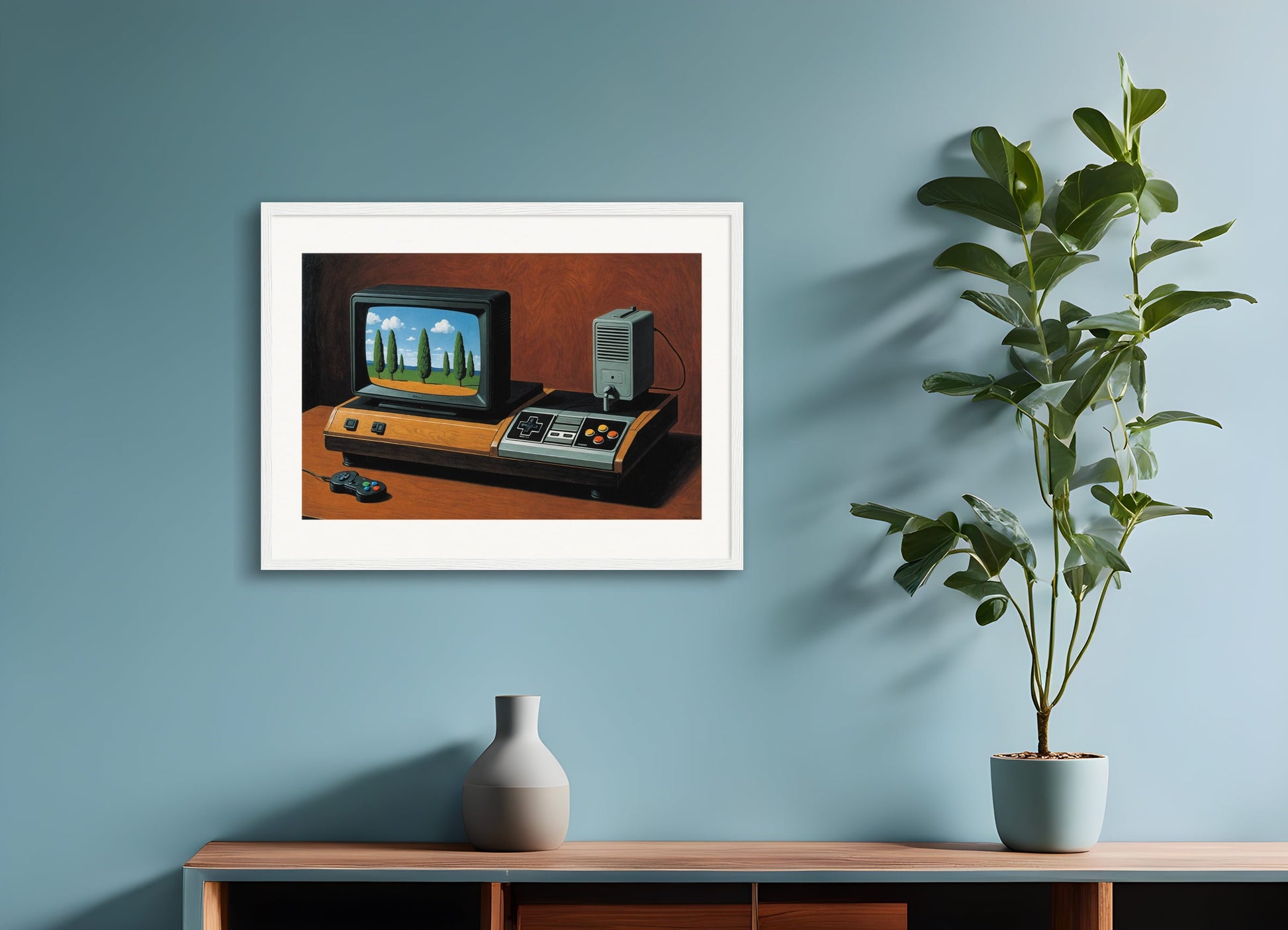 Poster with wood frame: Belgian surrealism, Video game console