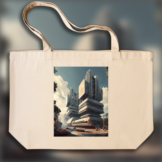 Tote bag - Retro future, Brutalist architecture, city - 2599149664