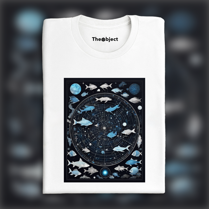 T-Shirt - Constellations beautiful drawing, blue color on black background, Astrology, fishes - 3410702061