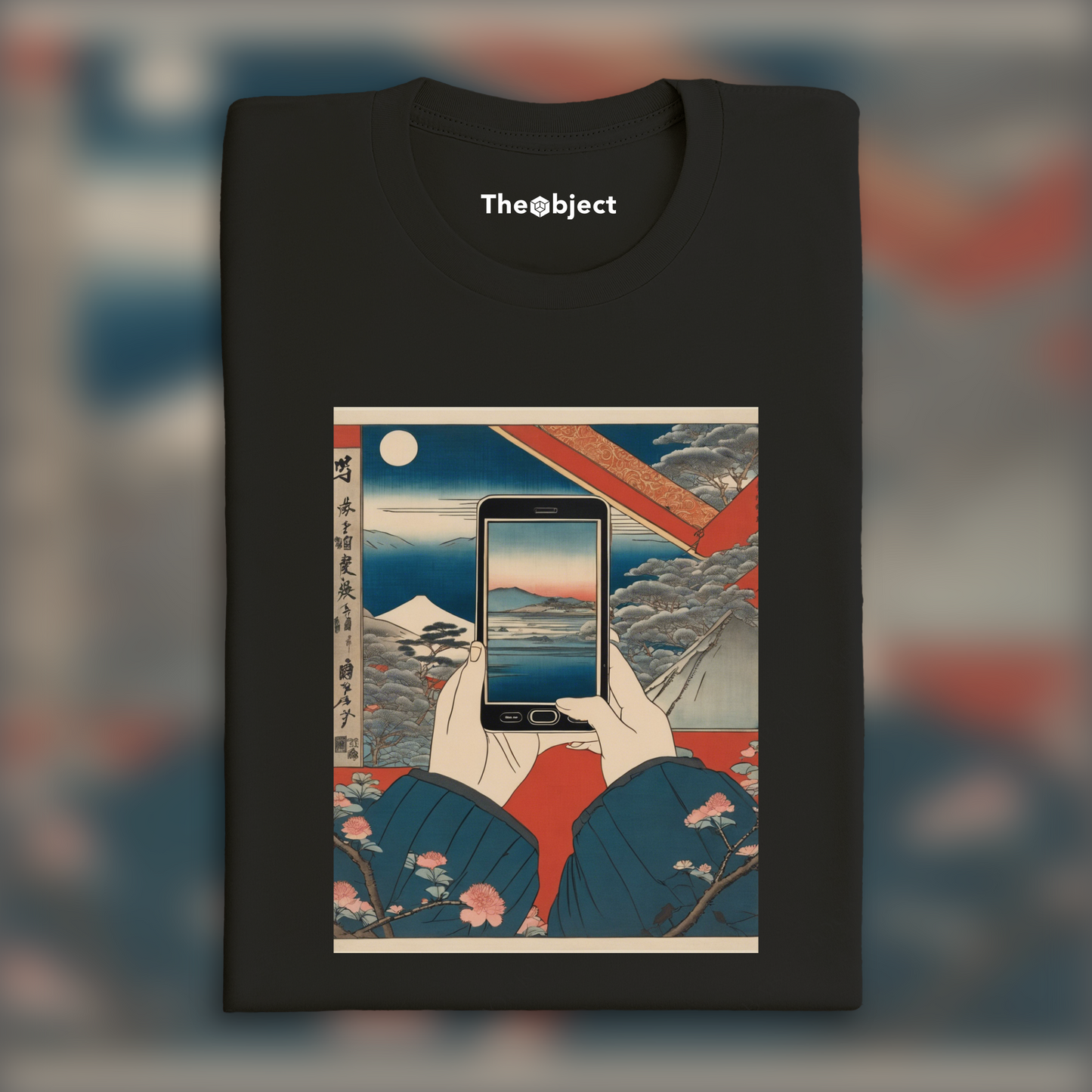 T-Shirt - Poetic ukiyo-e views, fleeting moments, hands holding electronic device - 4221460197