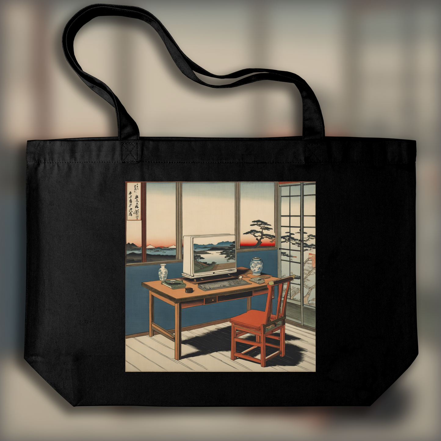 Tote bag - Vues poétiques ukiyo-e, moments fugaces, a computer on a table - 326776280