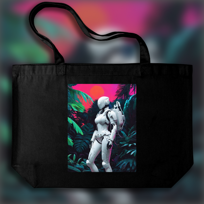 Tote bag - Neon punk, a white ghost in the shell cyborg in the Seychelles jungle - 2131885836